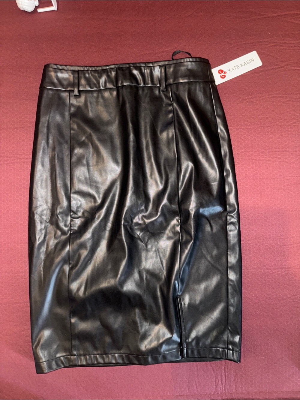 Kate Kasin Black Faux Leather Pencil Skirt — Sleek Work-to-Evening Style
